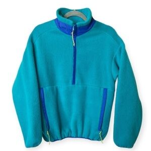 REI Vintage 1/2 Zip Pullover Fleece Jacket Green Blue Retro XS Pocket